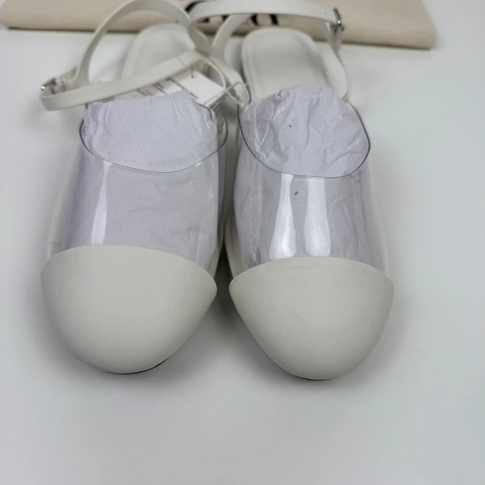 NWT Zara Slingback Ballerina Flats Size 7 White Mary‎ Jane Shoes Office Neutral